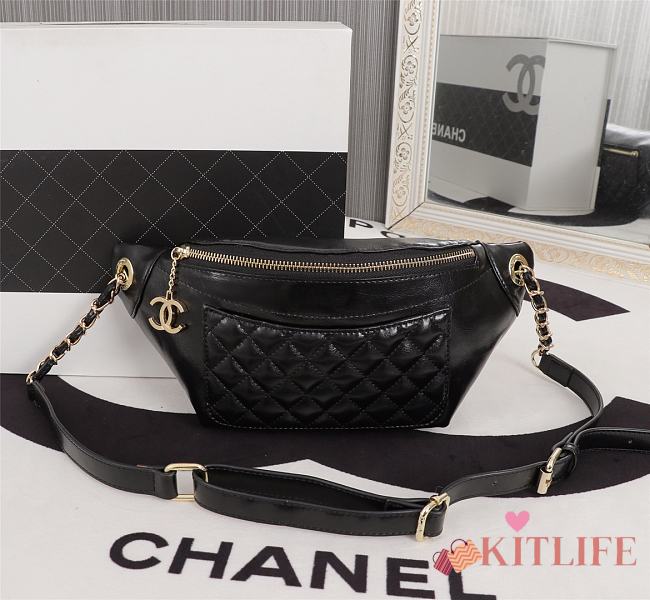 Chanel Front Pocket Waist Bag Black Quilted Calfskin leather - 1