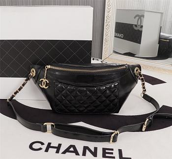 Chanel Front Pocket Waist Bag Black Quilted Calfskin leather