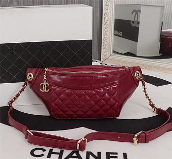 Chanel Front Pocket Waist Bag Red Quilted Calfskin leather