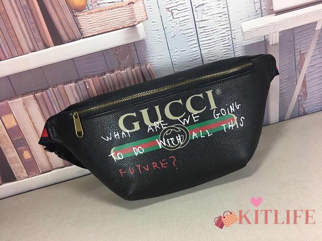 Forubags Gucci Black Leather With Print Belt Bag - 1