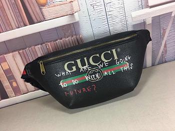 Forubags Gucci Black Leather With Print Belt Bag