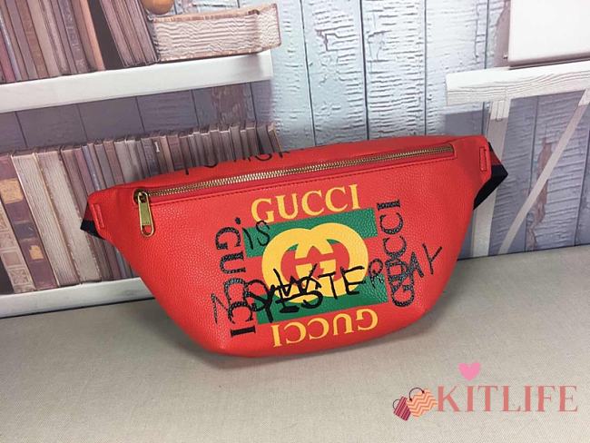 Forubags Gucci Red Leather With  Print Belt Bag - 1