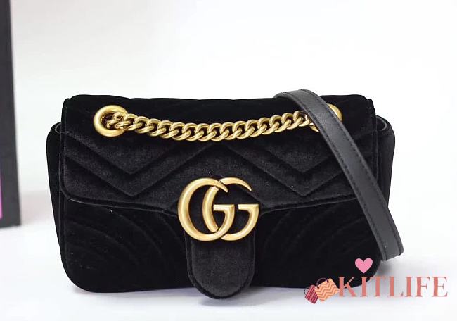 Forubags Gucci GG Marmont Black velvet mini bag 22x12.5x6cm - 1