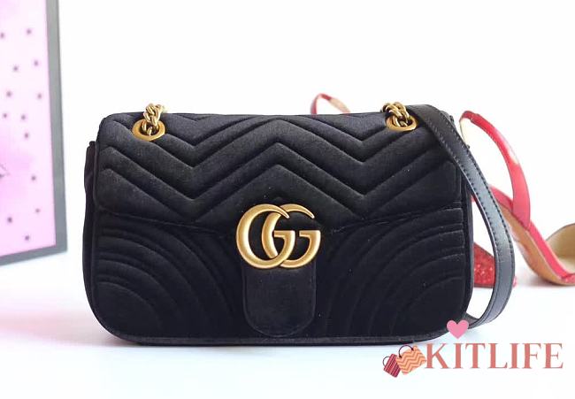 Forubags Gucci GG Marmont Black velvet small bag 25.5x15x7cm - 1