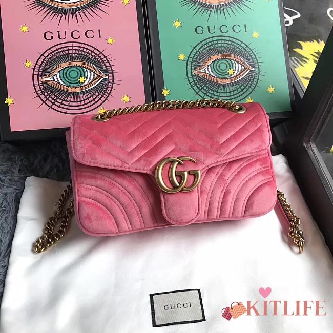 Forubags Gucci GG Marmont Pink Velvet small Bag style 443497 size 25.5x15x7cm - 1