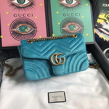 Forubags Gucci GG Marmont Blue Velvet small Bag style 443497 size 25.5x15x7cm