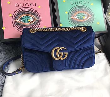 Forubags Gucci GG Marmont Dark Blue Velvet small Bag style 443497 size 25.5x15x7cm