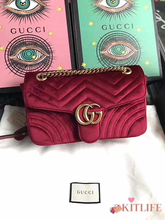 Forubags Gucci GG Marmont Red Velvet small Bag style 443497 size 25.5x15x7cm - 1