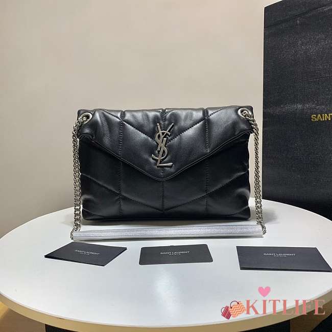 YSL LOULOU PUFFER LAMBSKIN BAG IN BLACK 577476 29x17x11CM - 1