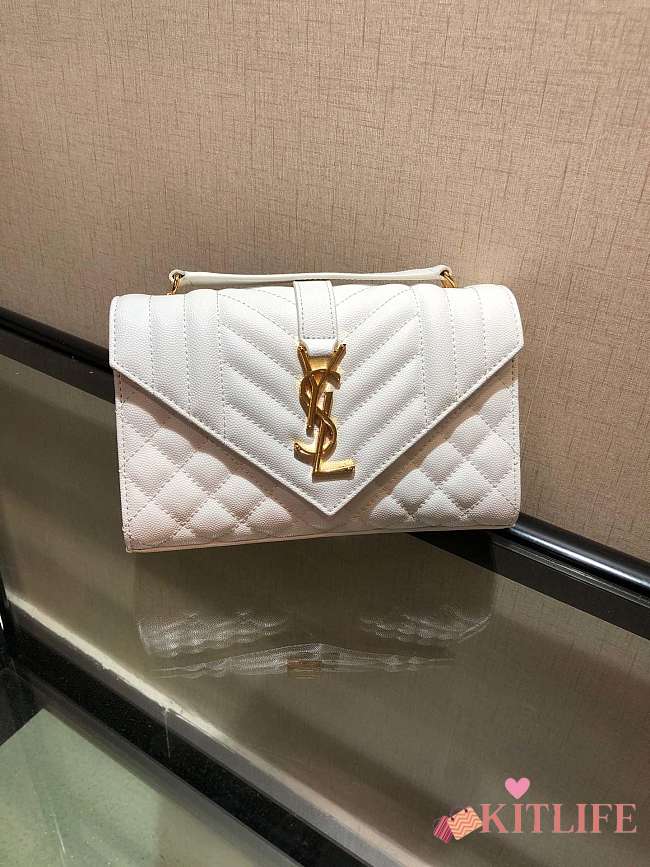 Forubags YSL white caviar Leather Small envelope bag 21x13x6cm - 1