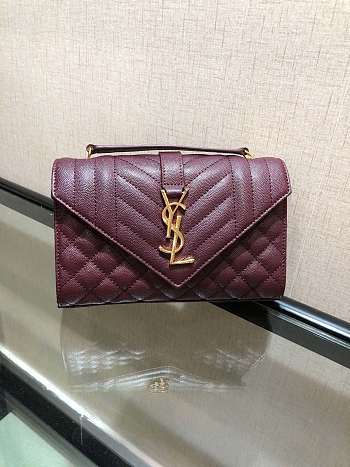 Forubags YSL burgundy caviar Leather Small envelope bag 21x13x6cm