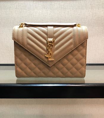 Forubags Saint Laurent Cavair Calfskin Chain Bag In Beige With Gold Hardware 24*17.5*7cm