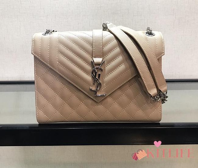 Forubags Saint Laurent Cavair Calfskin Chain Bag In Beige With Silver Hardware 24*17.5*7cm - 1