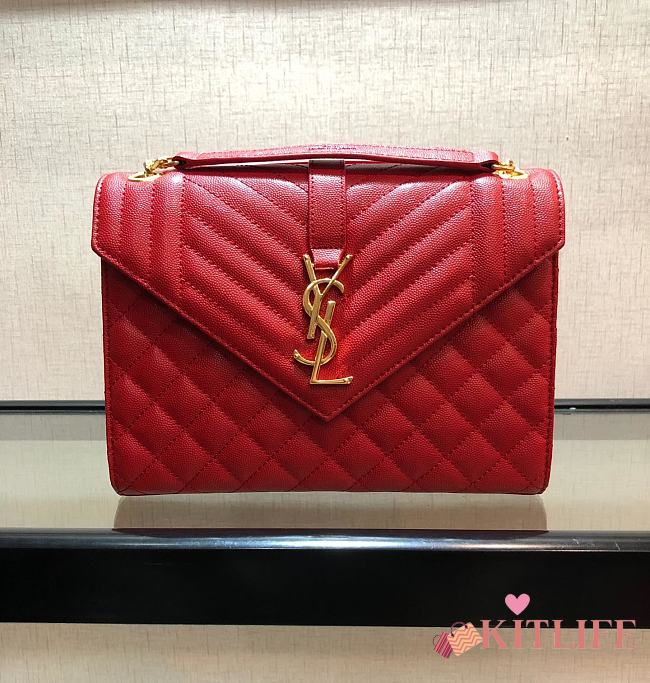 Forubags Saint Laurent Cavair Calfskin Chain Bag In Red With Gold Hardware 24*17.5*7cm - 1