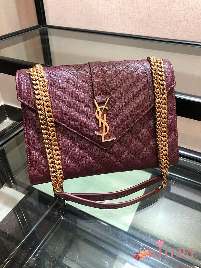 Forubags Saint Laurent Cavair Calfskin Chain Bag In Burgundy With Gold Hardware 24*17.5*7cm - 1