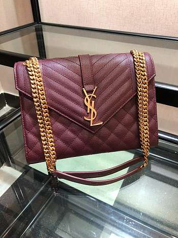 Forubags Saint Laurent Cavair Calfskin Chain Bag In Burgundy With Gold Hardware 24*17.5*7cm