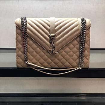 YSL ENVELOPE LARGE BAG IN GRAIN BEIGE LEATHER SILVER HARDWARE 31*22*7.5CM