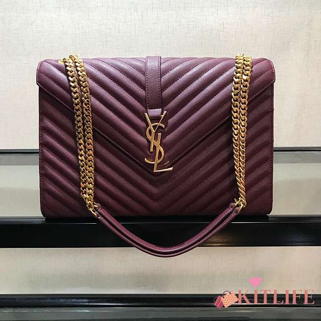 YSL COLLEGE LARGE BAG IN GRAIN BURGUNDY LEATHER GOLD HARDWARE 31*22*7.5CM  - 1