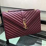 YSL COLLEGE LARGE BAG IN GRAIN BURGUNDY LEATHER GOLD HARDWARE 31*22*7.5CM  - 3