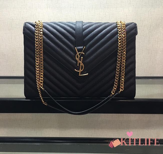 YSL COLLEGE LARGE BAG IN GRAIN BLACK LEATHER GOLD HARDWARE 31*22*7.5CM - 1