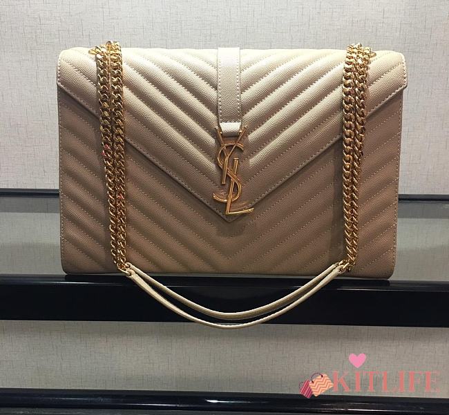 YSL COLLEGE LARGE BAG IN GRAIN BEIGE LEATHER GOLD HARDWARE 31*22*7.5CM - 1