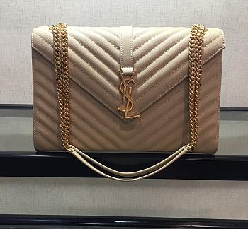 YSL COLLEGE LARGE BAG IN GRAIN BEIGE LEATHER GOLD HARDWARE 31*22*7.5CM