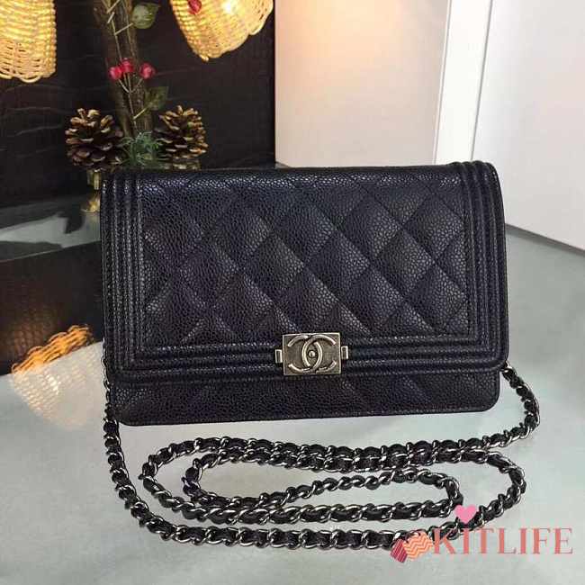 Forubags Chanel Boy Woc Black Caviar Leather In Gold & Silver Hardware - 1