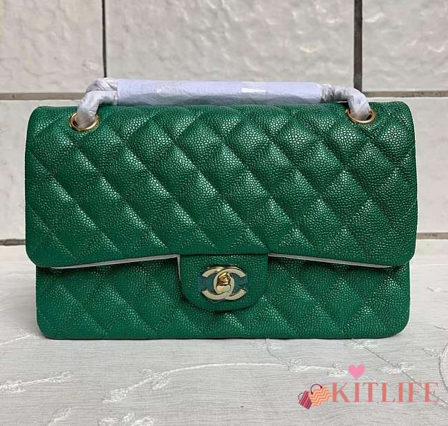 Forubags Chanel Caviar leather in green with gold hardware 25cm - 1