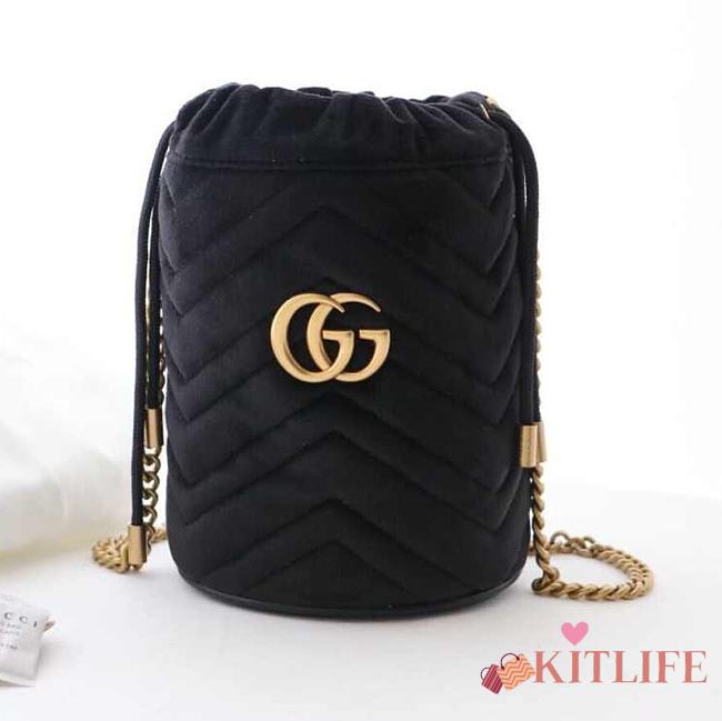 Gucci GG Marmont Mini Bucket Bag,Black, Velvet - 1