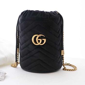 Gucci GG Marmont Mini Bucket Bag,Black, Velvet