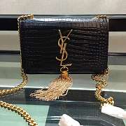 YSL KATE MONOGRAM WITH GOLD TASSEL IN CROCODILE EMBOSSED BLAK 17CM - 1