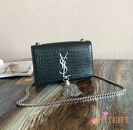  YSL KATE MONOGRAM WITH GOLD TASSEL IN CROCODILE EMBOSSED BAG 17CM - 1