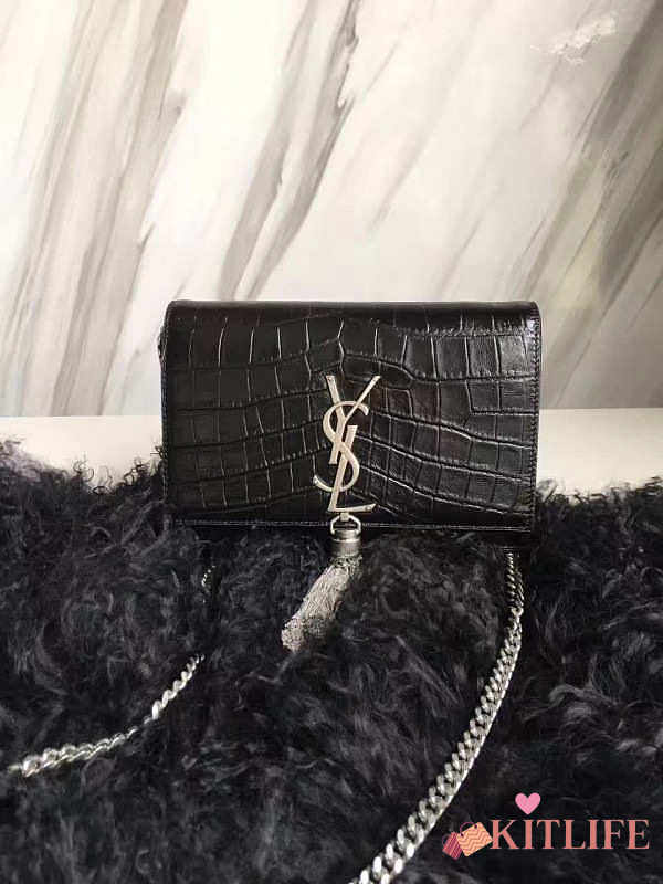 YSL KATE MONOGRAM WITH GOLD TASSEL IN CROCODILE EMBOSSED BAG 20CM - 1