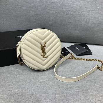 YSL Saint Laurent Jade Round Quilted Grain de Poudre White Crossbody Bag 17CM