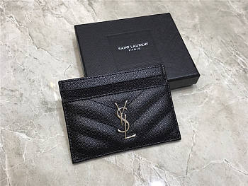 YSL Card Holder Caviar Leather Silver Hardware