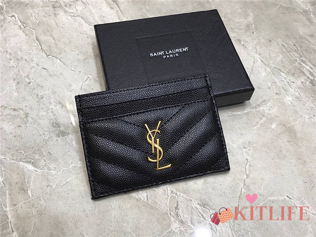 YSL Card Holder Caviar Leather Gold Hardware - 1