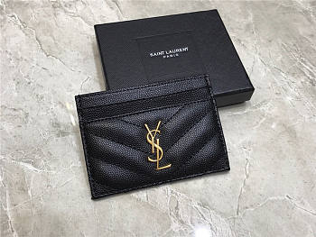 YSL Card Holder Caviar Leather Gold Hardware