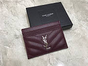 YSL Card Holder Burgundy Caviar Leather Silver Hardware - 1