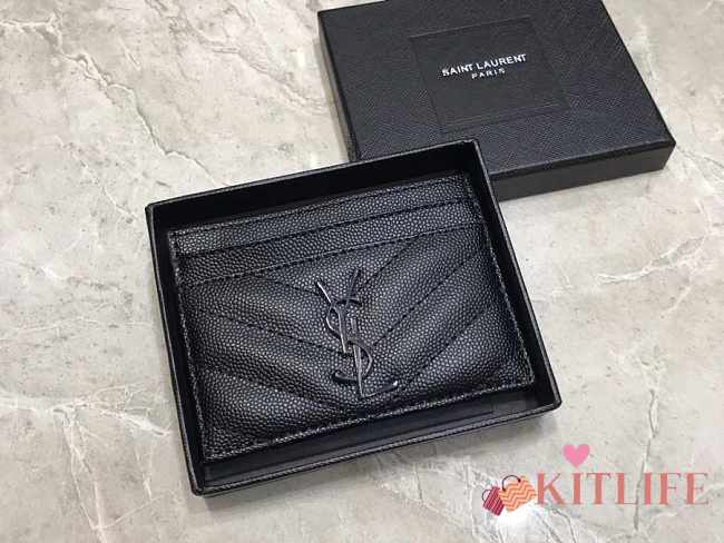 YSL Card Holder Black Caviar Leather Gun Black Hardware - 1