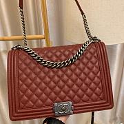 Chanel Boy bag in Burgundy Caviar Leather with Retro Silver Hardware 30cm - 3