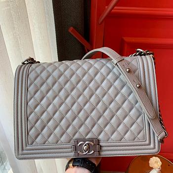 Chanel Boy bag in Grey Caviar Leather with Retro Silver Hardware 30cm