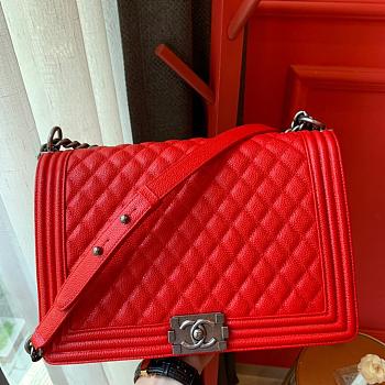 Chanel Boy bag in Red Caviar Leather with Retro Silver Hardware 30cm