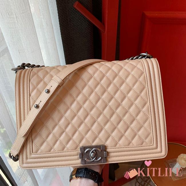 Chanel Boy Bag In Beige Caviar Leather With Retro Silver Hardware 30cm - 1
