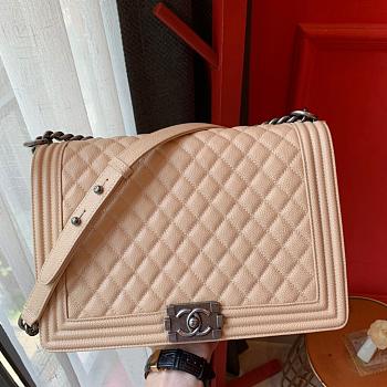 Chanel Boy Bag In Beige Caviar Leather With Retro Silver Hardware 30cm