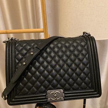 Chanel Boy Bag In Black Caviar Leather With Retro Silver Hardware 30cm