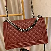 Chanel Boy Bag In Burgundy Caviar Leather With Retro Silver Hardware 28cm - 2