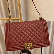 Chanel Boy Bag In Burgundy Caviar Leather With Retro Gold Hardware 28cm - 3