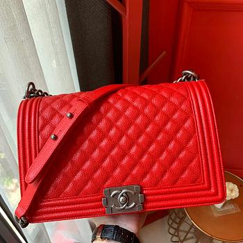 Chanel Boy bag in Red Caviar Leather with Retro Silver Hardware 28cm