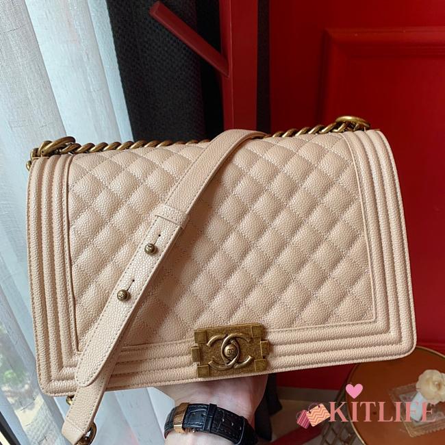 Chanel Boy Bag In Beige Caviar Leather With Retro Gold Hardware 28CM - 1