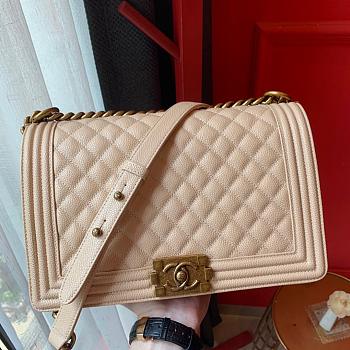 Chanel Boy Bag In Beige Caviar Leather With Retro Gold Hardware 28CM